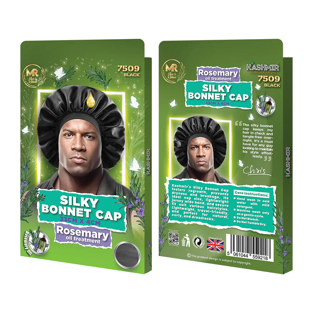 Rosemary Oil Infused Men Silky Bonnet Cap Large Black - 7509