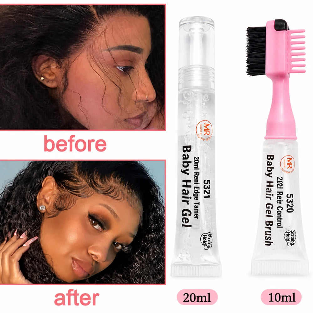 Edge Control Hair Gel With Edge Brush – 10ml + 20ml Refill Baby Hair Edge Tamer | Anti-Frizz Strong Hold For Smooth Edges & Natural Finish (Portable Pocket Size) 5320