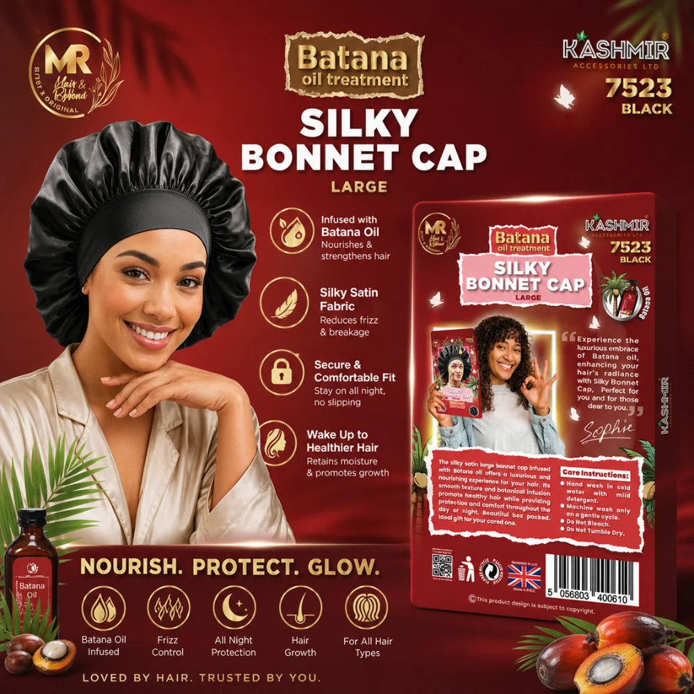 Batana Oil Treatment Babies under 5 Silky Bonnet Cap Black - 7520
