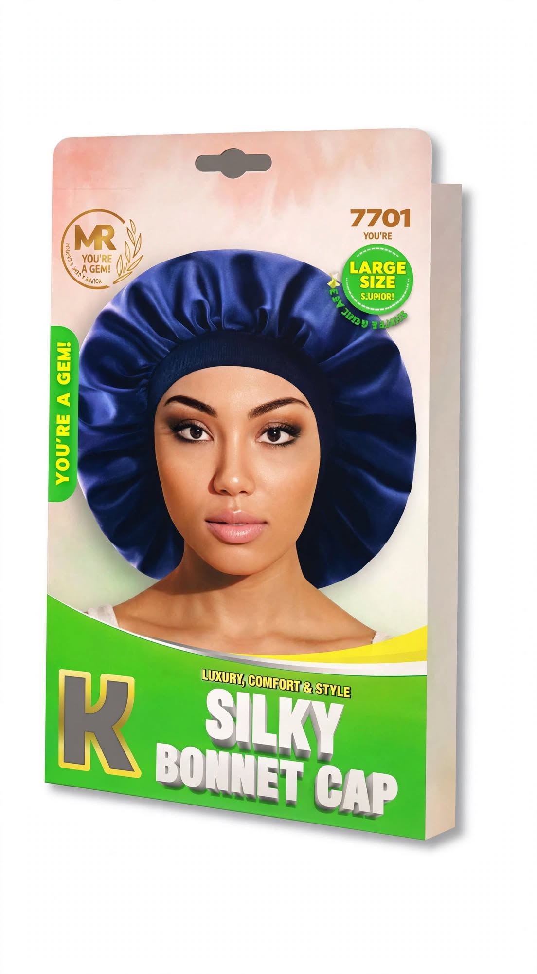 Silky Bonnet with Wide Band Large Navy - 7701