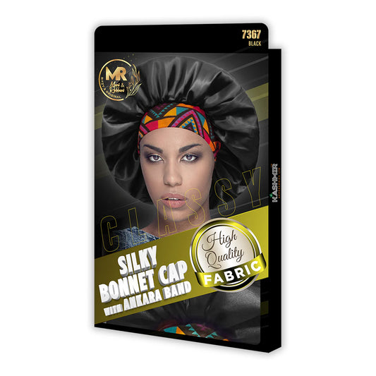 Classy Silky Bonnet Cap with Ankara Band - 7367