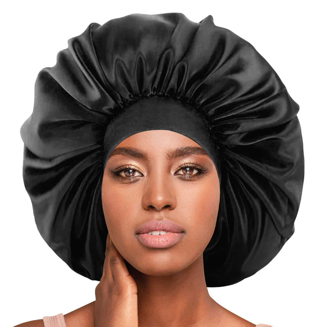 Great Quality Silky Bonnet Cap Extra Large Black - 7305