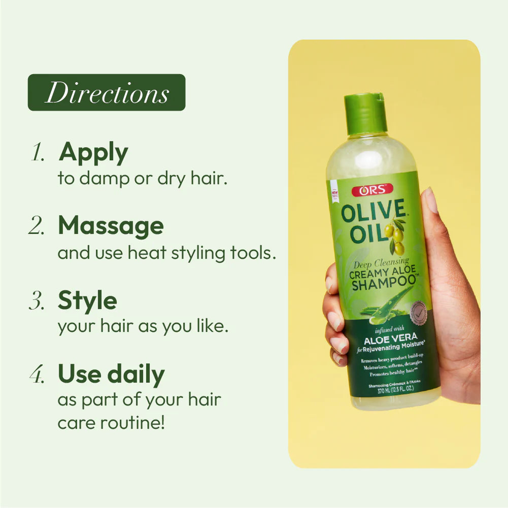 ORS Olive Oil Deep Cleansing Creamy Aloe Shampoo for Rejuvenating Moisture (12.5 oz)