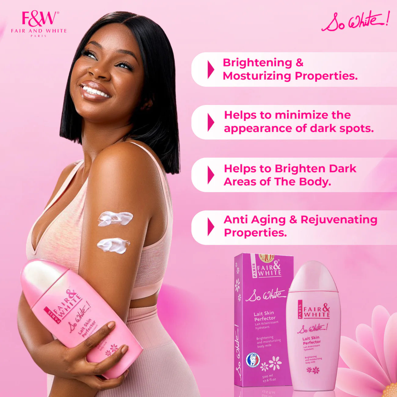 FAIR & WHITE So White, Skin Brightening Lotion - 500 ml / 17.6 Fl oz - Daily Moisturizing Body Lotion