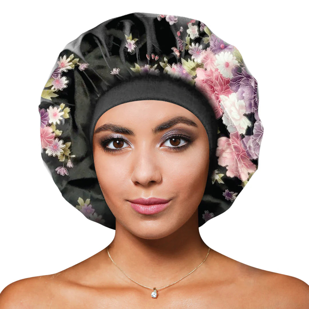 Rosemary Oil Infused Women Floral Silky Sleep Bonnet Cap Large Mix - 7508