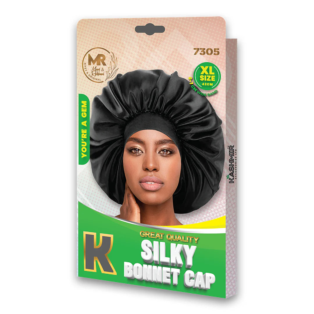 Great Quality Silky Bonnet Cap Extra Large Black - 7305