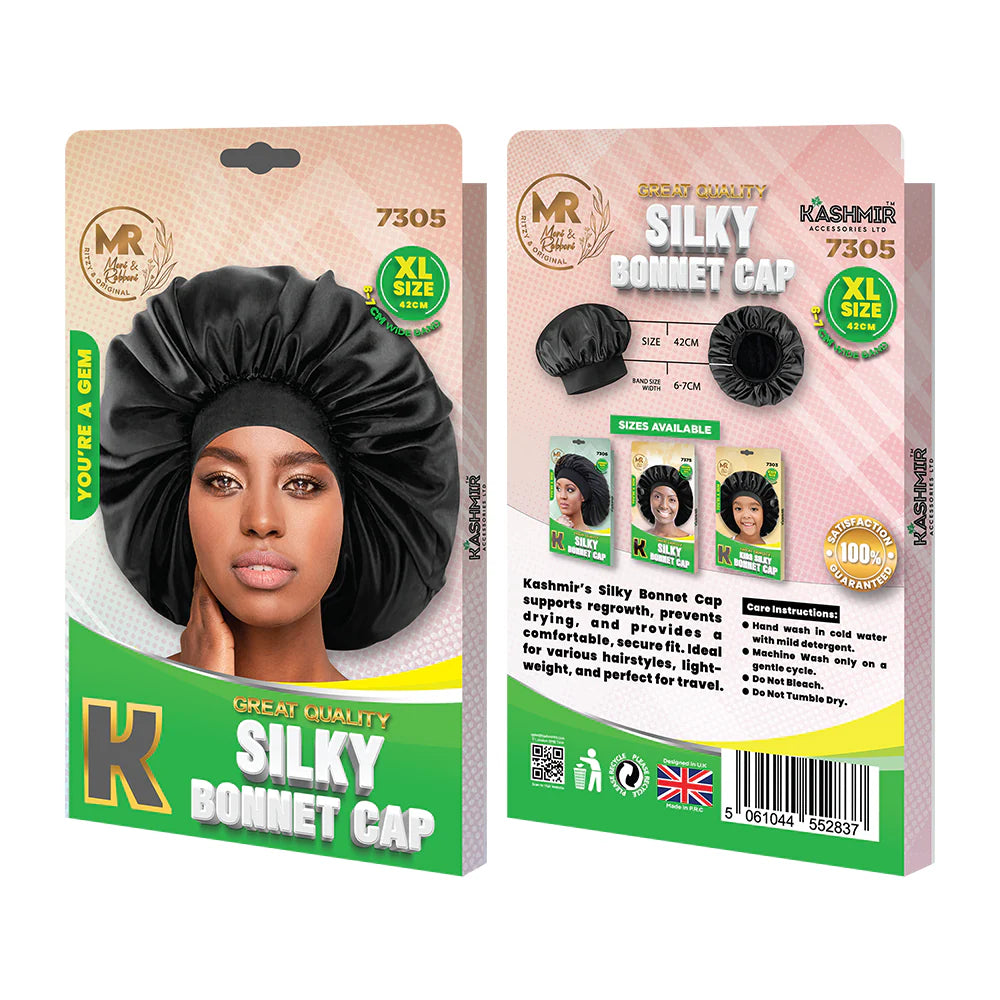 Great Quality Silky Bonnet Cap Extra Large Black - 7305