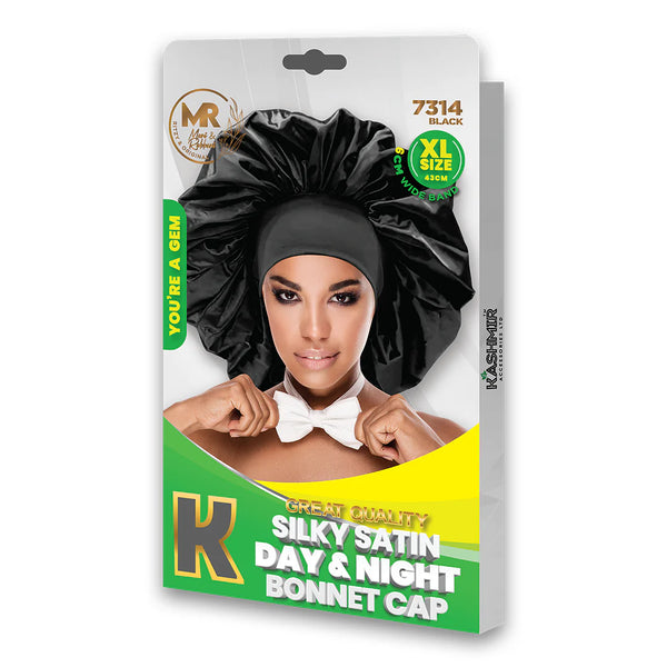 Silky Satin Day & Night Bonnet Cap Extra Large Black - 7314