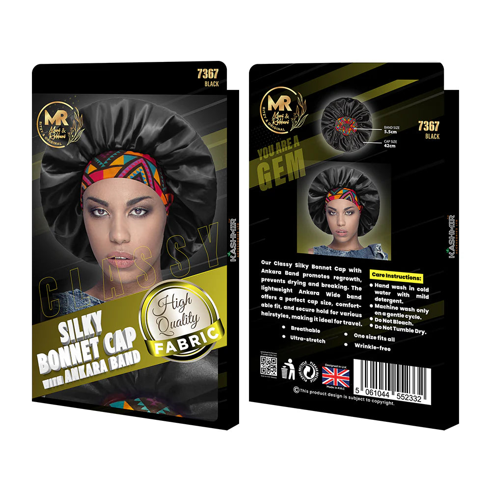 Classy Silky Bonnet Cap with Ankara Band - 7367