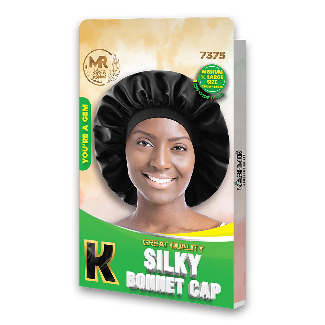 Silky Bonnet Cap Medium to Large Black - 7375