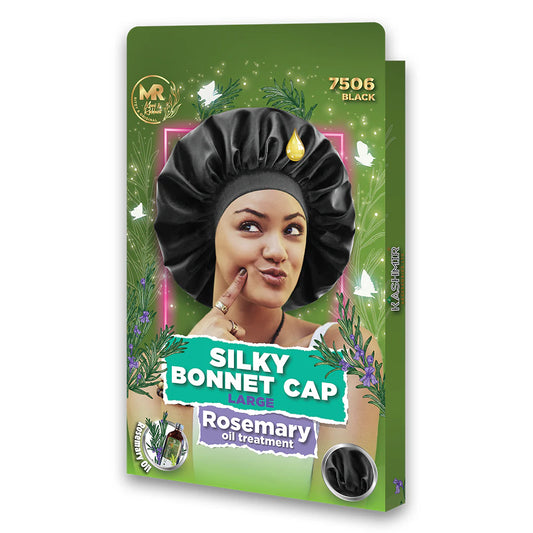Rosemary Oil Infused Women Silky Bonnet Cap Large Black - 7506