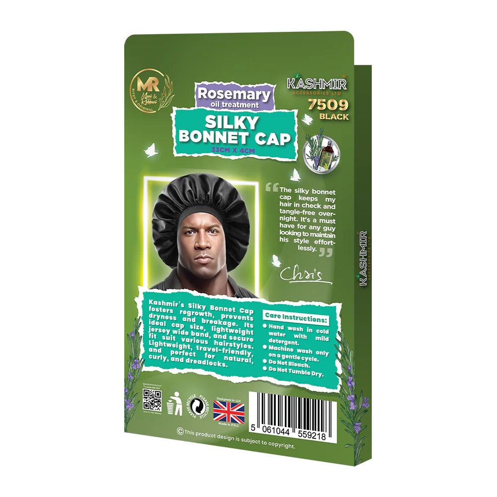 Rosemary Oil Infused Men Silky Bonnet Cap Large Black - 7509
