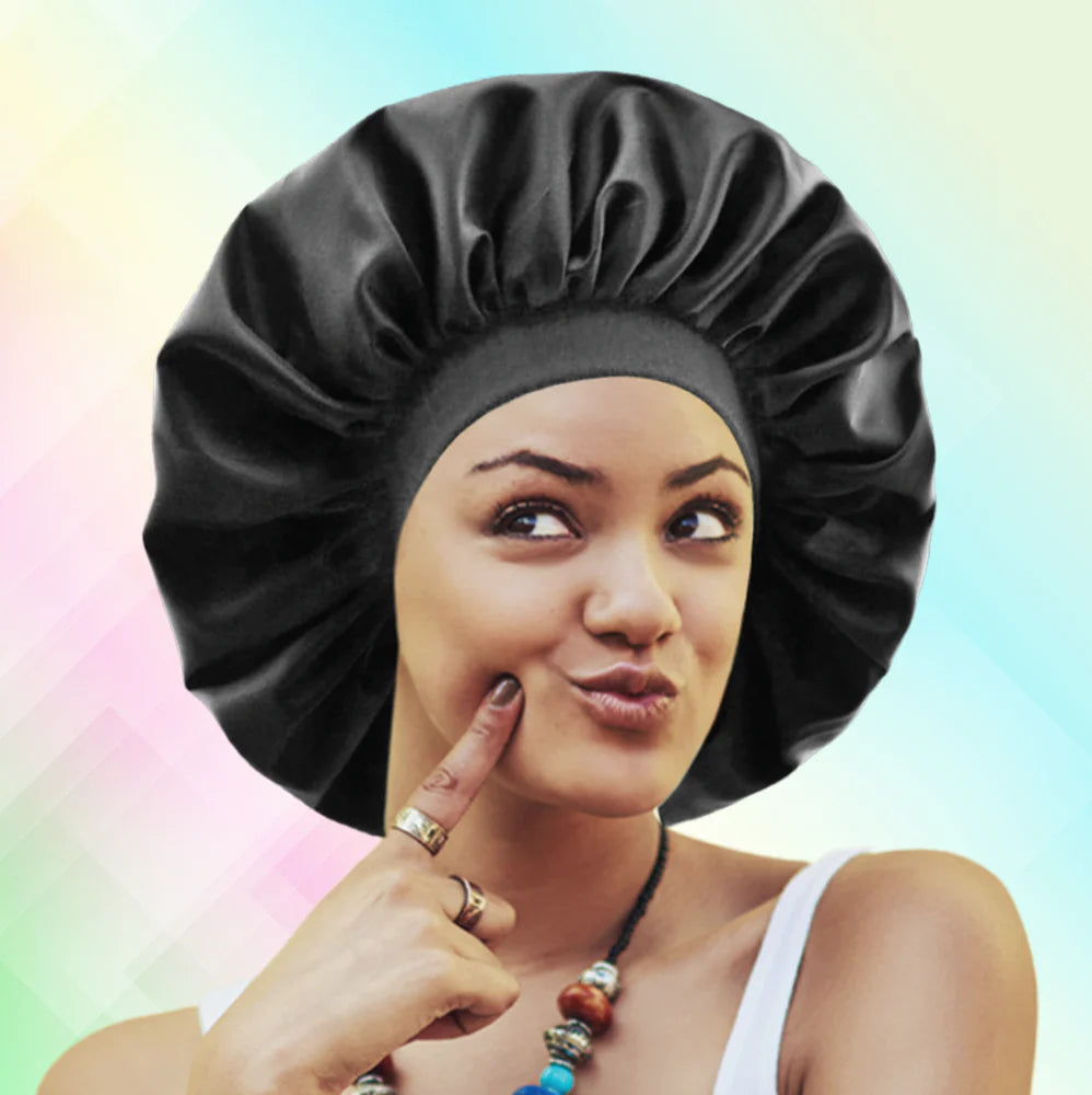 Batana Oil Infused Women Silky Bonnet Cap Large Black - 7523