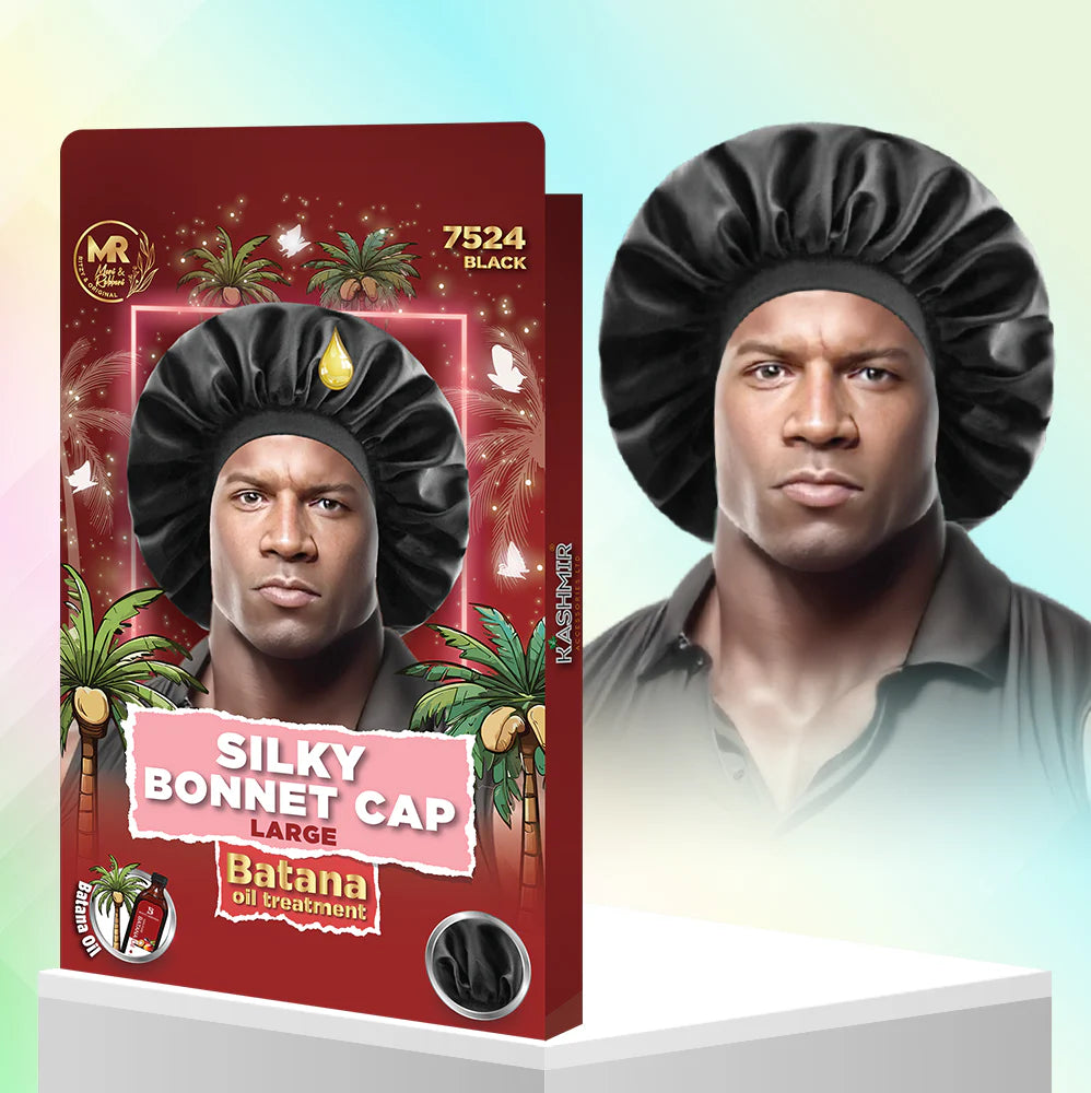Batana Oil Infused Men Silky Bonnet Cap Large Black - 7524
