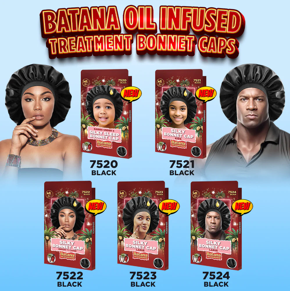 Batana Oil Infused Women Silky Bonnet Cap Large Black - 7523