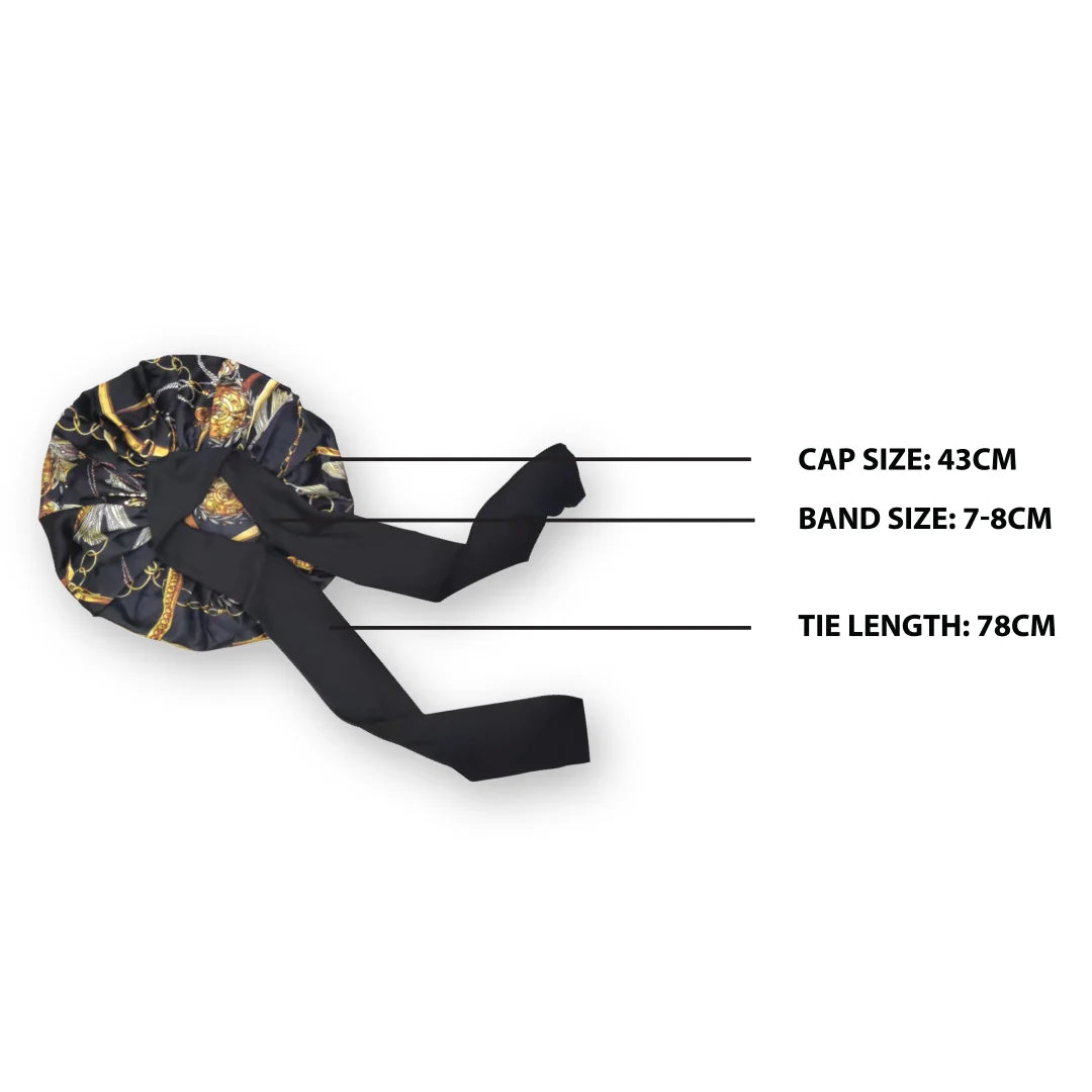 New Long Tie Up Wide Band Printed Silky Bonnet Cap Jumbo Mix - 7312