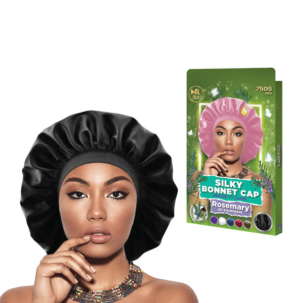 Rosemary Oil Infused Satin Bonnet - Hair Treatment Cap - 7504 Black